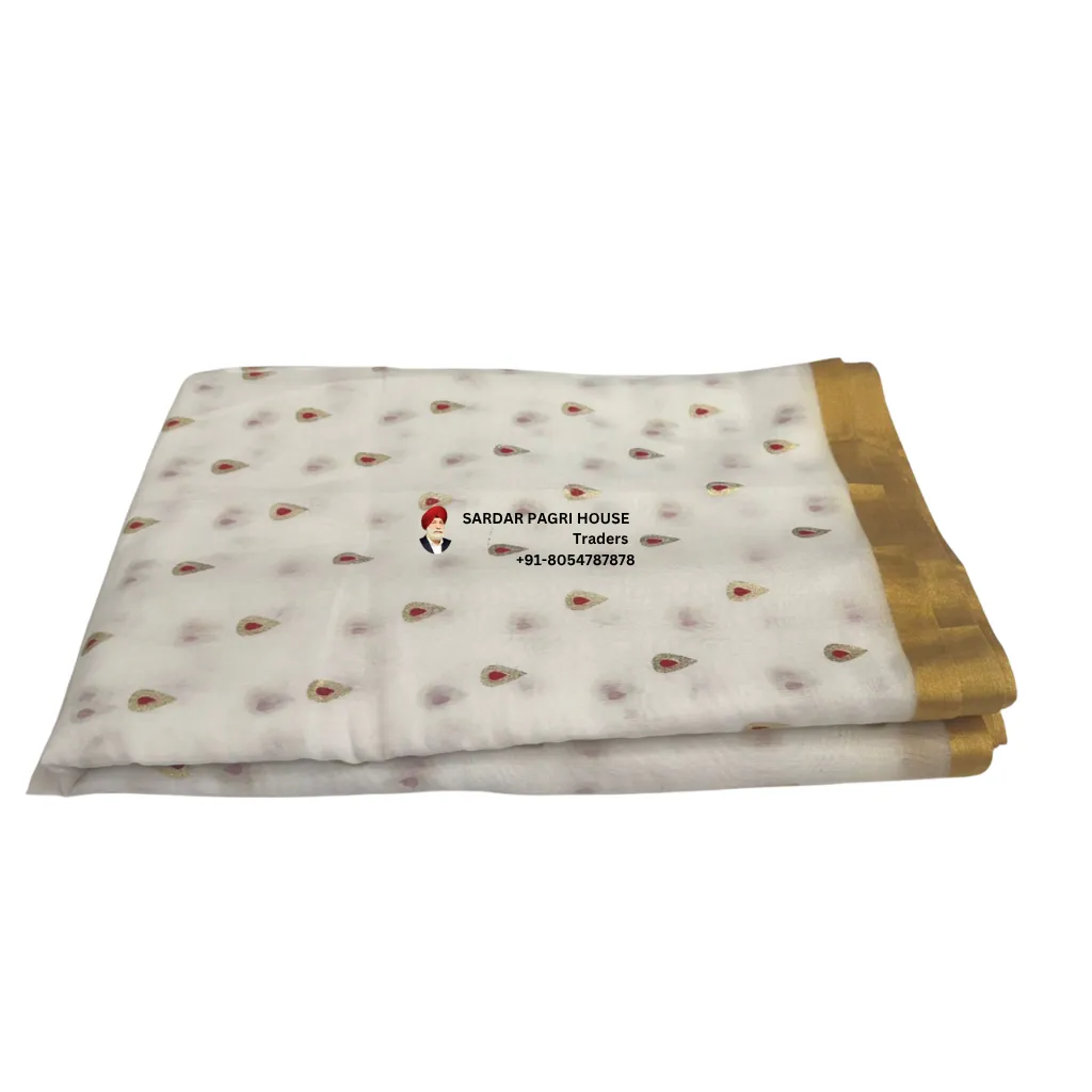 5 Meter Daisy White Printed Tissue Hindu Wedding Turban