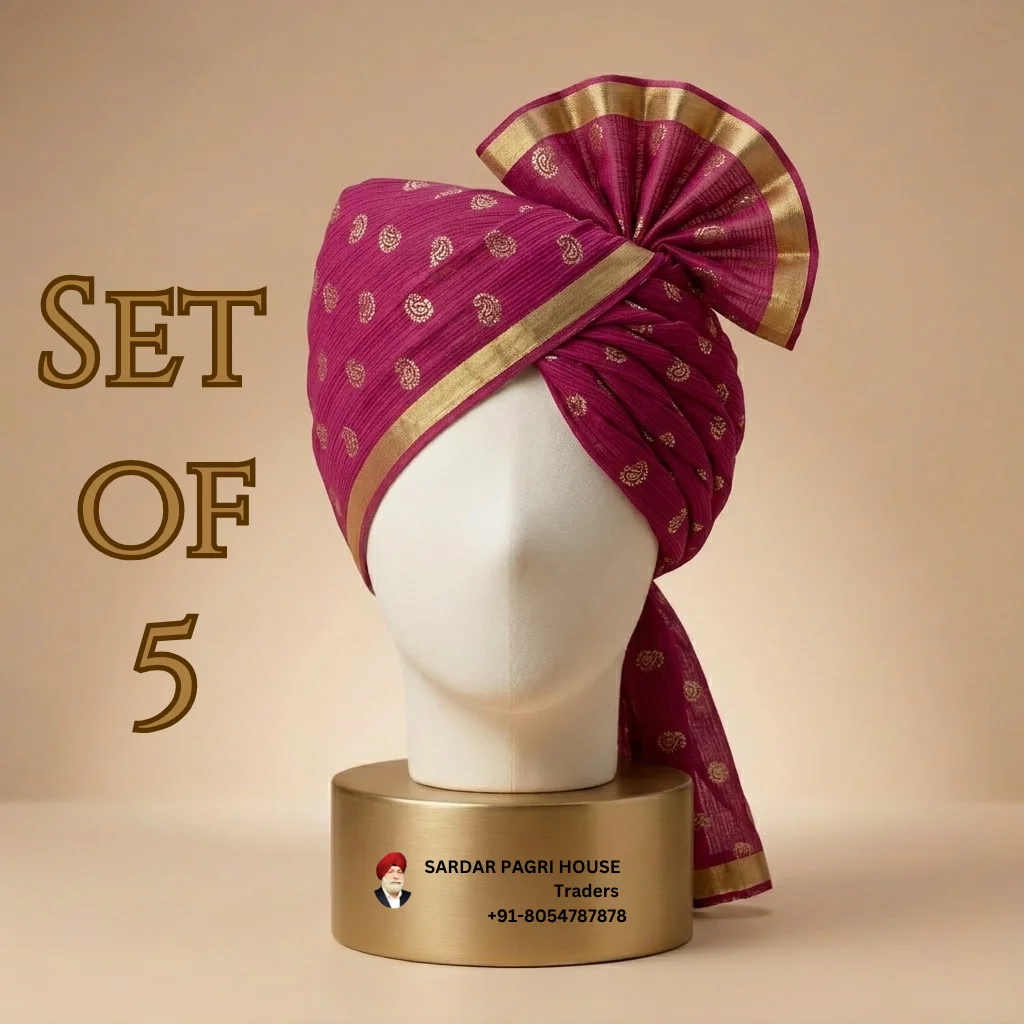 -5-meter-dark-pink-printed-tissue-hindu-wedding-turban