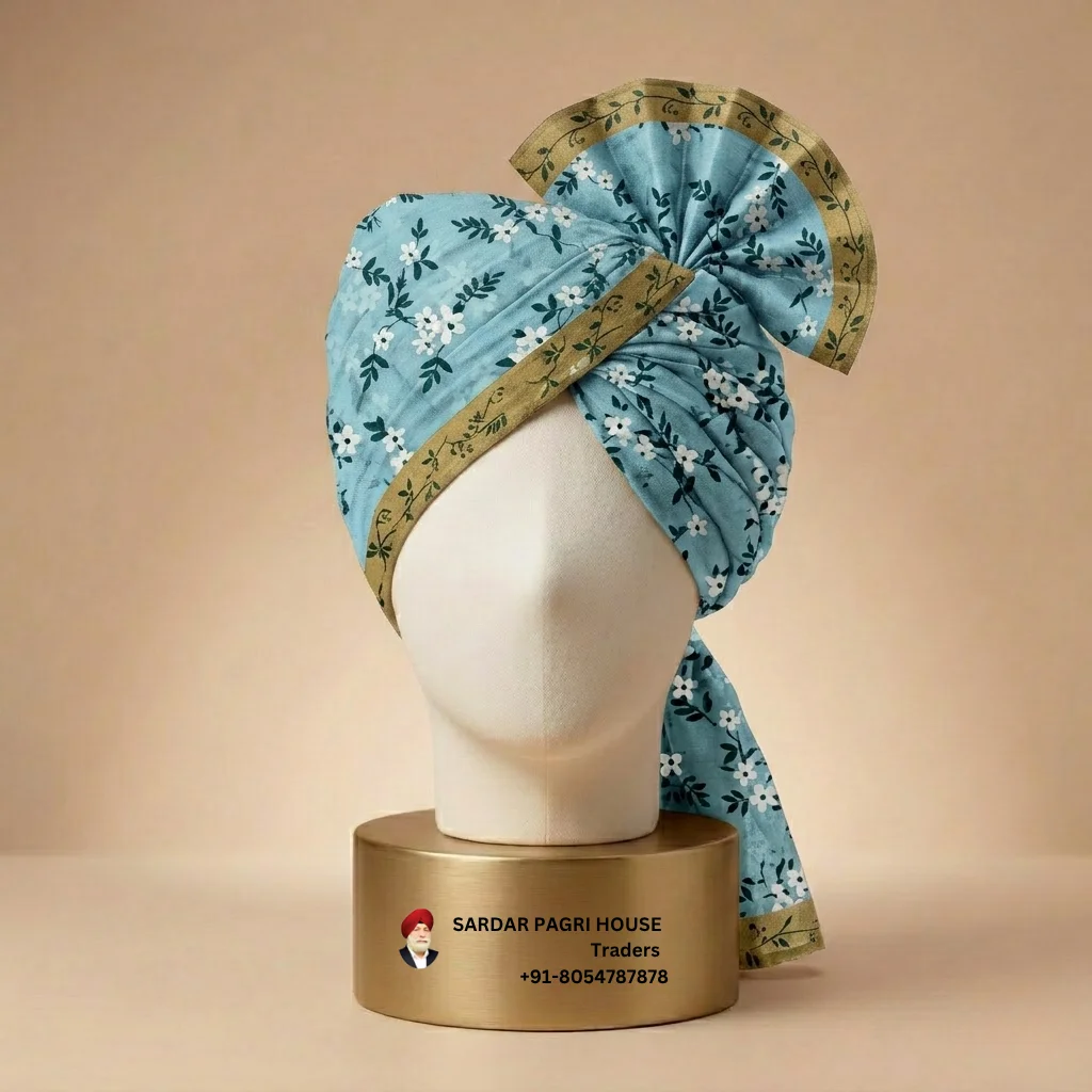 5-meter-floral-blue-printed-tissue-hindu-wedding-turban