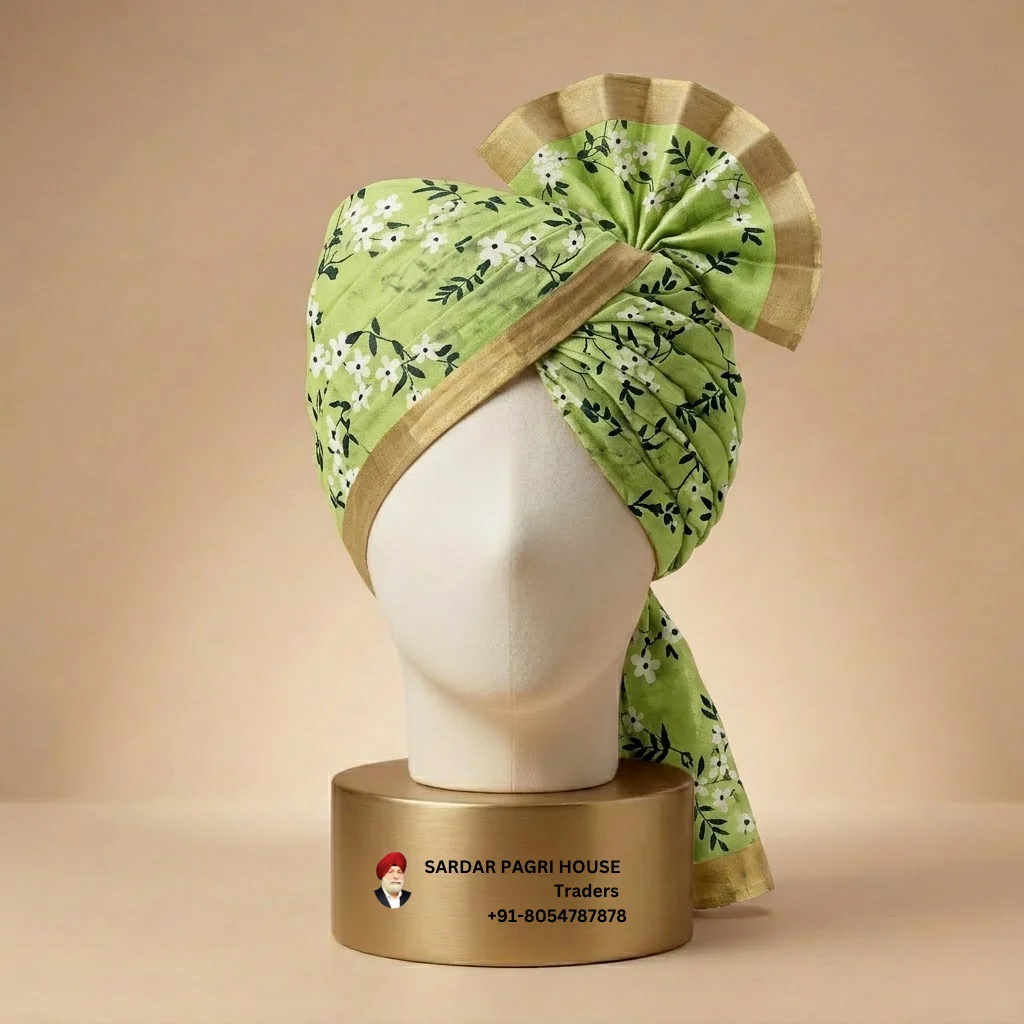 5-meter-floral-green-printed-tissue-hindu-wedding-turban