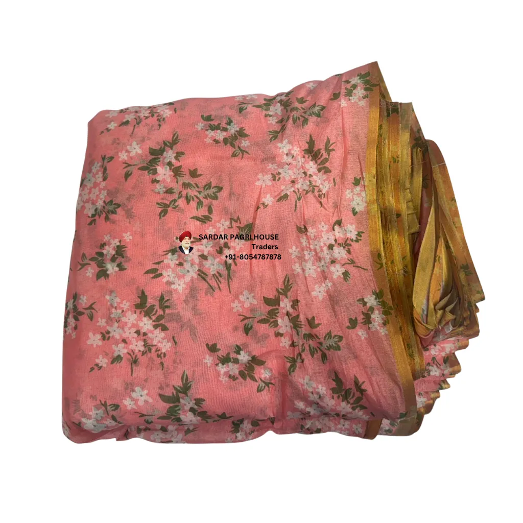 5 Meter Peach Pink Printed Tissue Hindu Wedding Turban