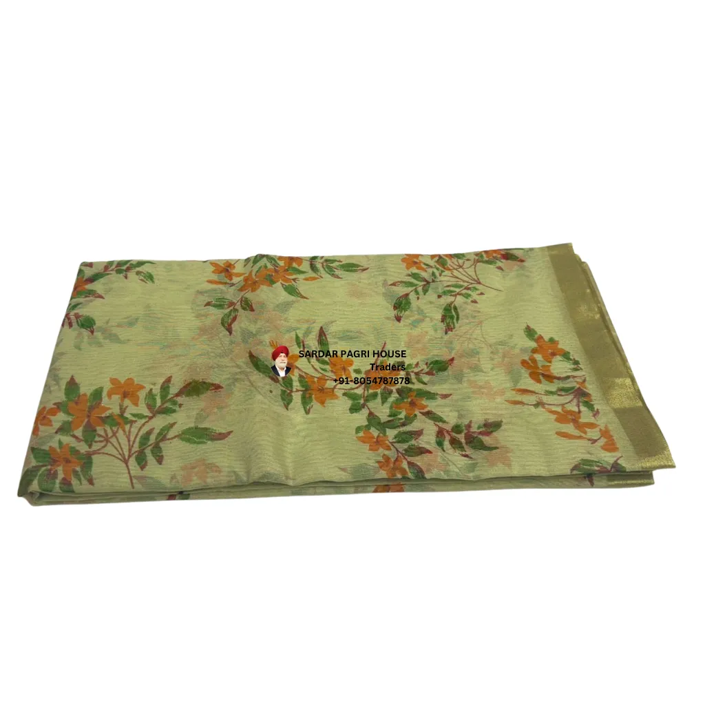 5 Meter Pistachio Green Printed Tissue Hindu Wedding Turban