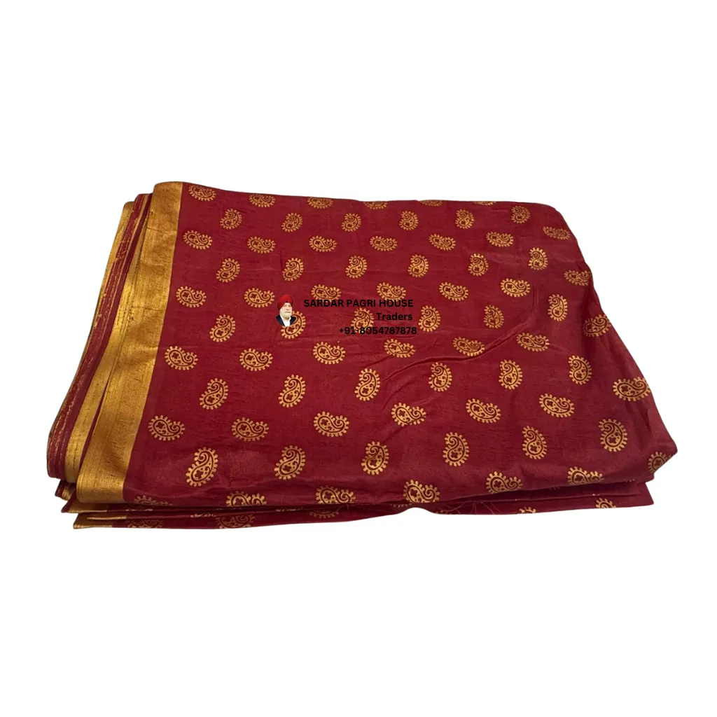 5 Meter Wine Red Printed Tissue Hindu Wedding Turban