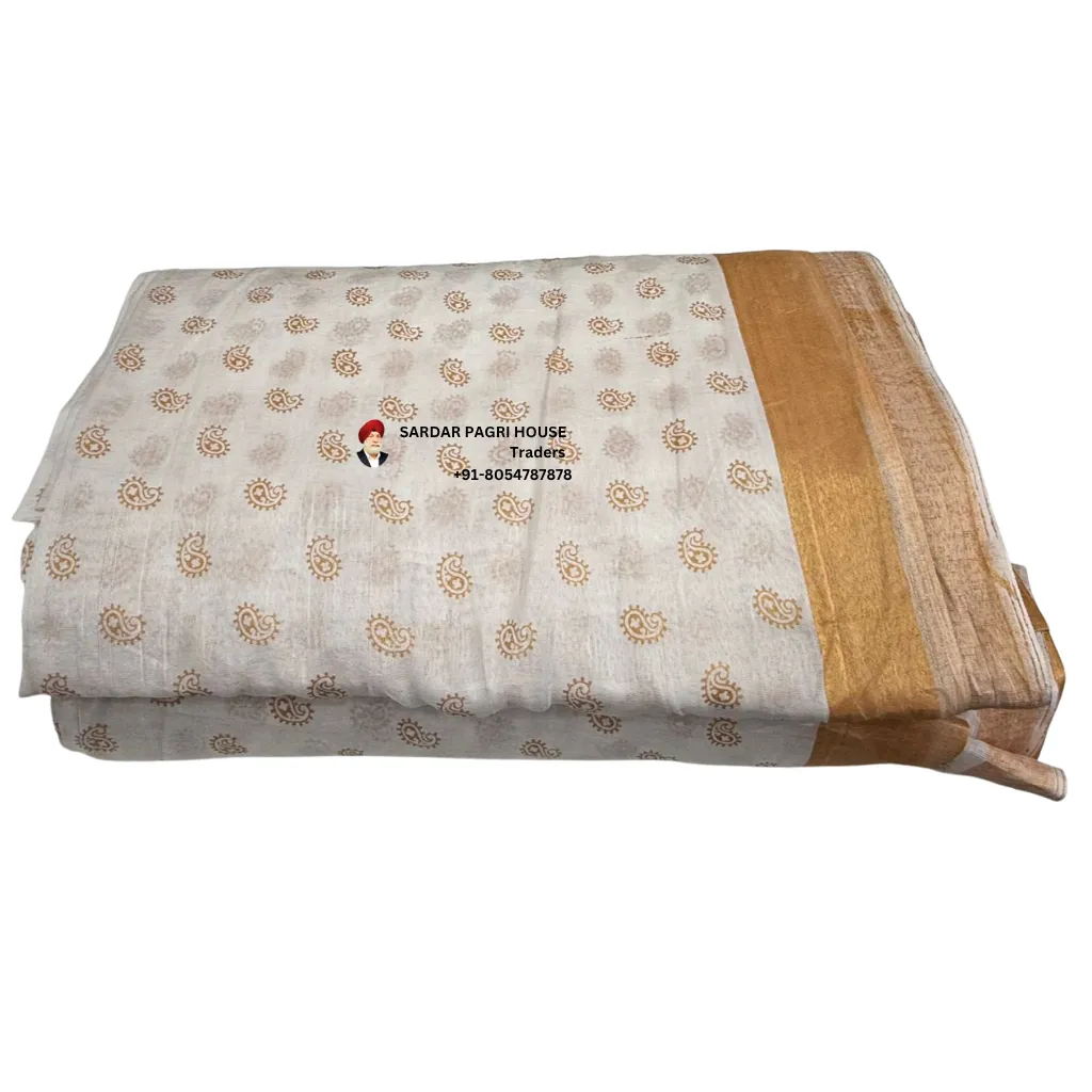 5 Meter White Printed Tissue Hindu Wedding Turban